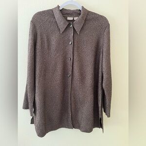 Chico’s Travelers over shirt Shacket button front brown top Large